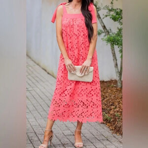 Renee C. Pink Lace Midi Dress